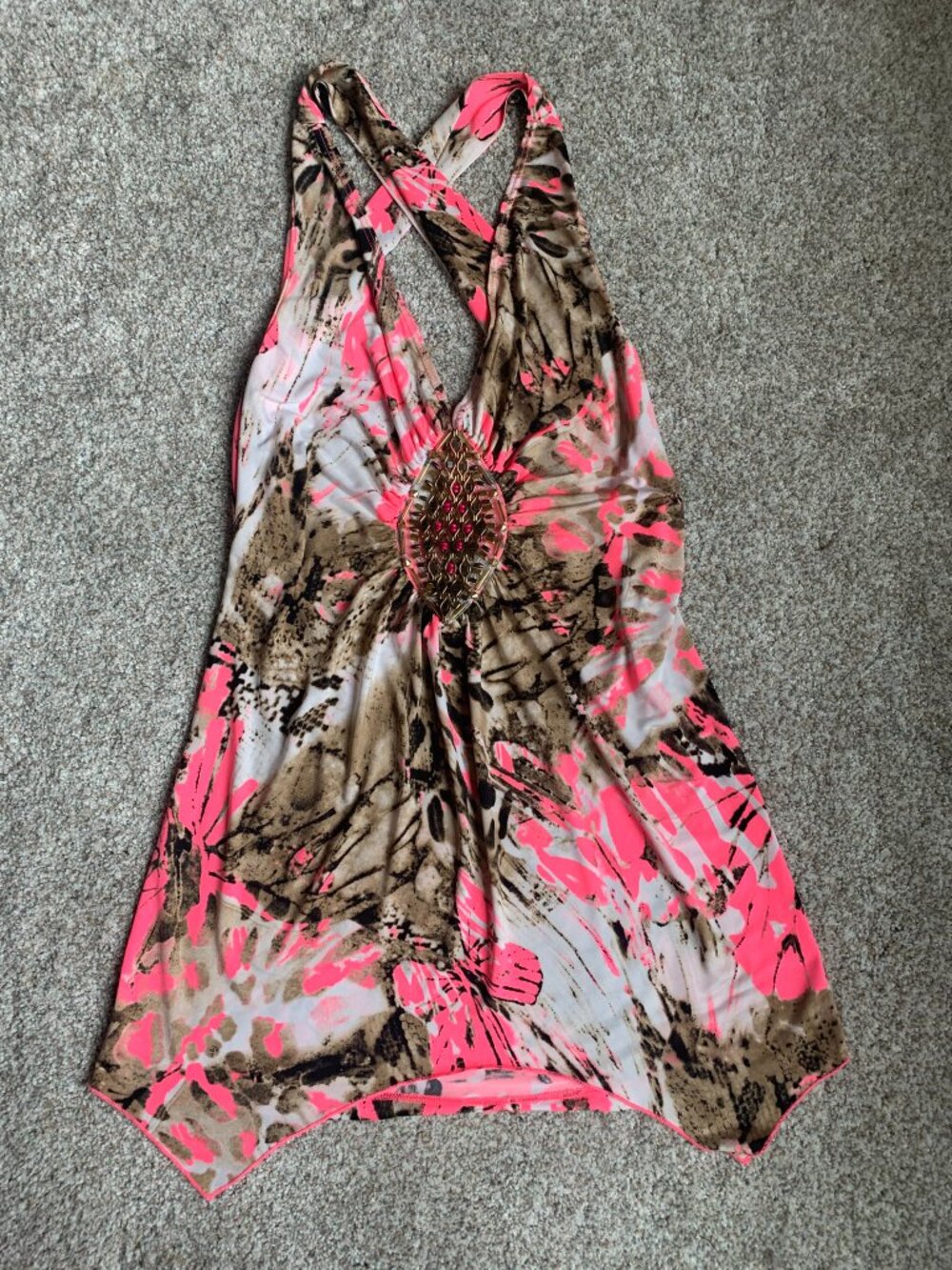 Venus Women's Embellished Criss Cross Blouse, Pink Animal Print, size XS NWOT